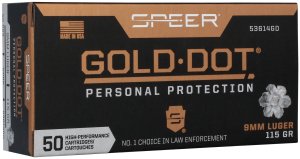 Náboj kulový Speer, Personal Protection, 9mm Luger, 115GR (7,5g), Gold Dot HP