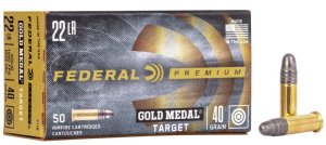 Náboj kulový Federal, Premium Gold Medal Target, .22 LR, 40GR (2,6g), Solid