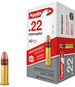 Náboj kulový Aguila, Interceptor, .22LR, 40GR (2,6g), poměděnná HV SP, 1B220320