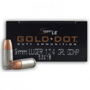 Náboj kulový Speer, Lawman, 9mm Luger, 124GR (8,0g), Gold Dot HP