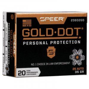 Náboj kulový Speer, Personal Protection, 6,35mm Br. (.25 Auto), 35GR, JHP GoldDot