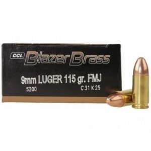 Náboj kulový CCI, Blazer Brass, 9mm Luger, 115GR (7,5g), FMJ