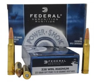 Náboj kulový Federal, Power Shok, .338 WinMag, 225GR (14,5g), Soft Point