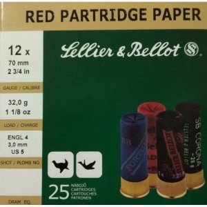 Náboj brokový Sellier a Bellot, Red Partridge, 12x70mm, brok 3mm, 32g