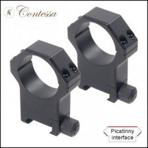 Kroužky Contessa, pro Weaver/Picatinny, pevné, ocelové, 30mm, výška 19mm, černé