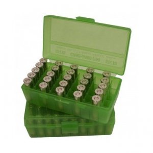 Krabička na náboje MTM Cases, Pistol, 9mm, 50ks, barva zelená čirá