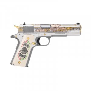 Pistole sam. Colt, Model: 1911 Bandera de Mexico, Ráže: .38 SuperAuto, leštěný nerez