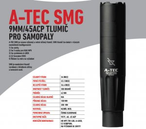 Tlumič A-TEC, model SMG, modulový, Ráže: .458" (11,65mm), na adaptér A-LOCK Mini