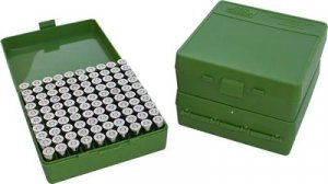 Krabička na náboje MTM Cases, Pistol, .38 Spec./.357 Mag., 100ks, barva zelená