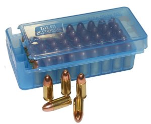 Krabička na náboje MTM Cases,Pistol/Revolver,50ks 9x19 apod., transparentní modrá