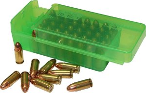 Krabička na náboj MTM Cases, 50ks pistolvých 9mm, transparentní zelená