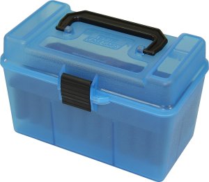Krabička na náboje MTM Cases, Rifle, 50ks, průhledně modrá