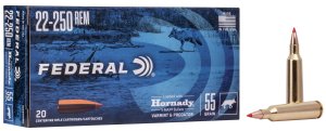 Náboj kulový Federal, Varmint Hornady, .22-250 Rem, 55GR (3,56g), Hornady V-MAX