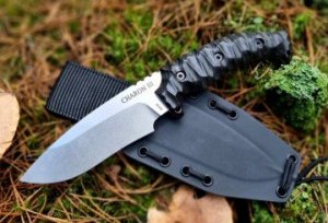 Armádní taktický nůž Dachs Knives, Charon III, černý, kydexové pouzdro se závěsem