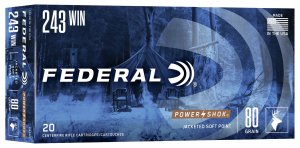 Náboj kulový Federal, Power Shok, .243 Win., 80GR (5,18g), Speer Hot-Core Soft Point