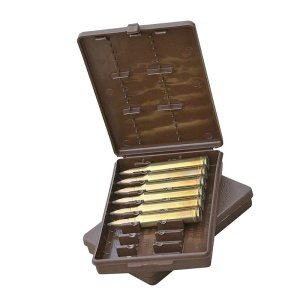 Pouzdro MTM Cases, na 9ks kulového střeliva, ráže: .220 Swift/7mm Rem.Mag., apod., hnědé