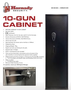 Trezor Hornady, Gun Cabinet, až pro 10ks zbraní, vnější rozměry 151x50x35cm, černý