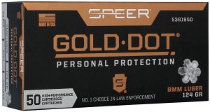 Náboj kulový SPEER, Personal Protection, 9mm Luger, 124GR (8,0g, Gold Dot HP