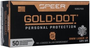 Náboj kulový SPEER, Personal Protection, 9mm Luger +P, 124GR (8,0g, Gold Dot HP